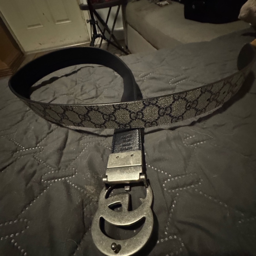Gucci navy monogram belt  with Silver Buckle - Picture 4 of 4